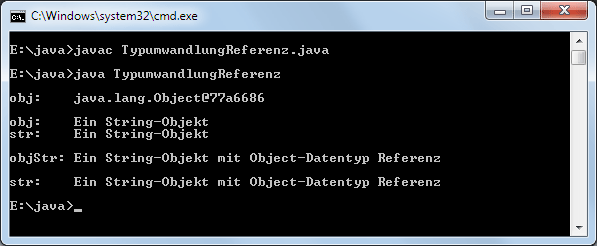 Java Typumwandlung Referenz Datentypen (type casting) Ausgabe