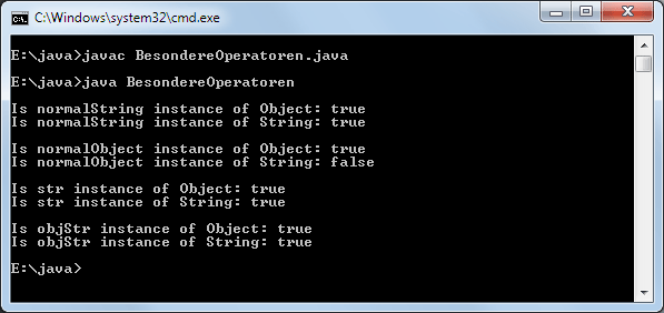 Java instanceof-Operator Ausgabe