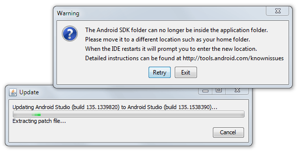 Android Studio Update Warnung