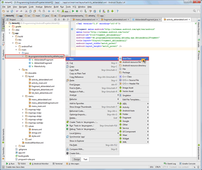 android intent activity class create