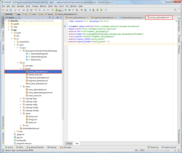 android intent activity layout code