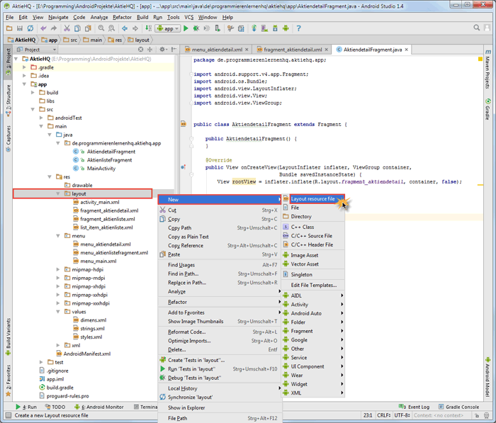 android intent activity layout create