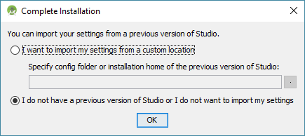 android studio import settings